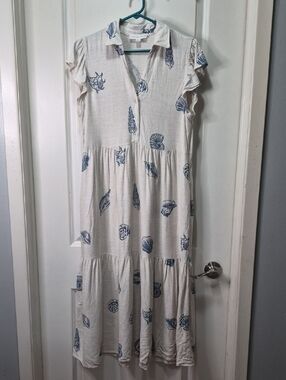 Jane and Delancey Cream Maxi Dress with Blue Shell‎ Motif